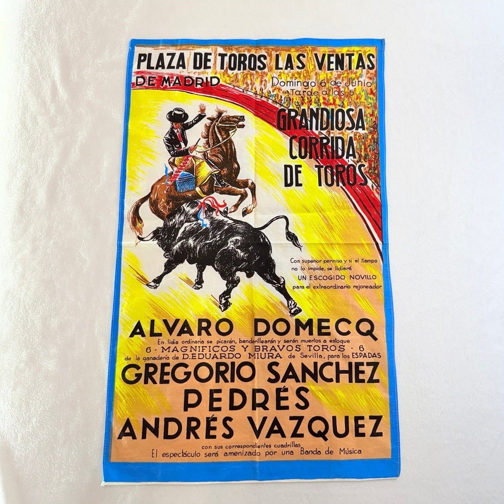 Vintage Plaza de Toros Las‎ Ventas Madrid Bullfighting Fabric Poster 18x30 Spain